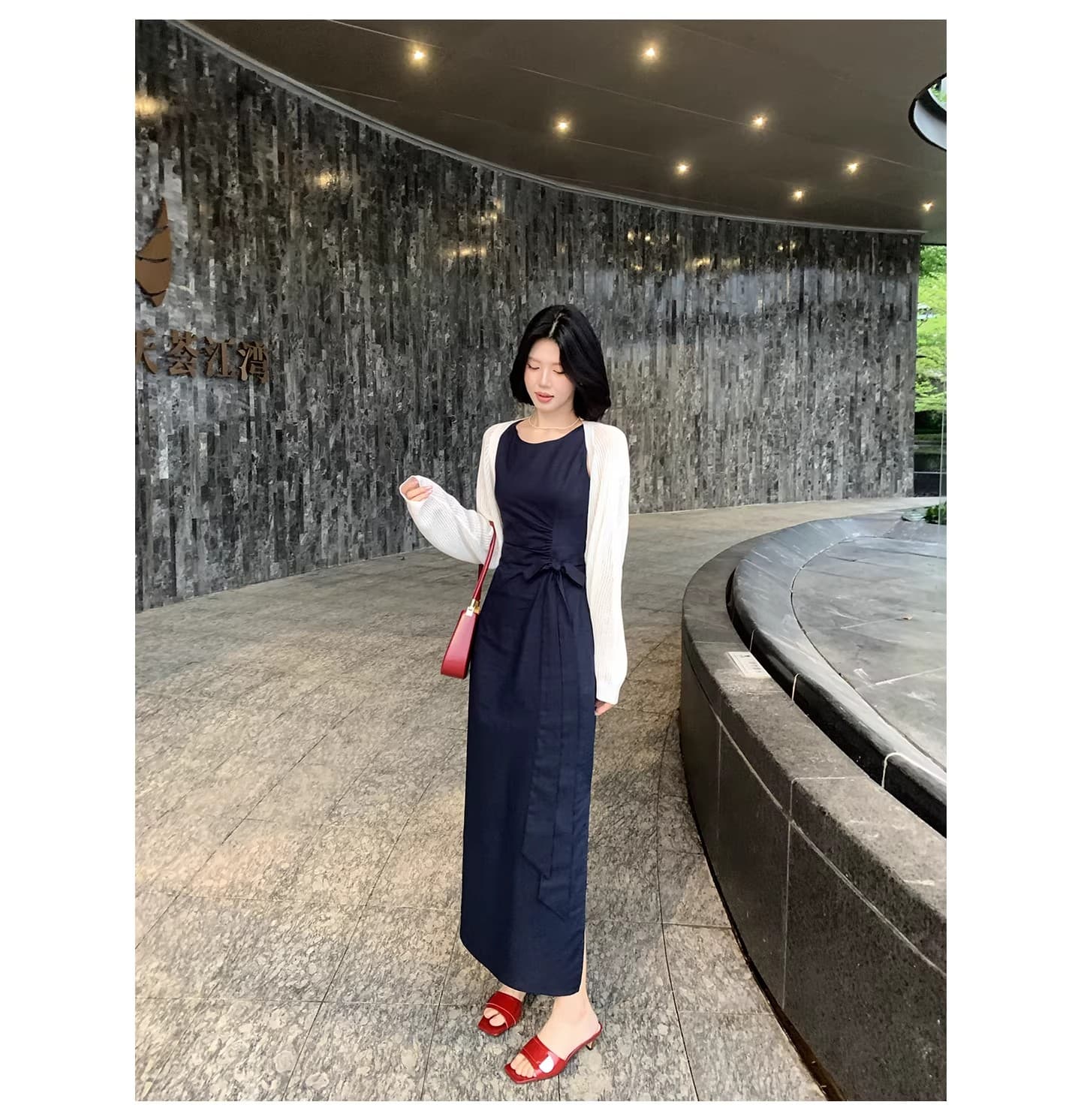 아마 민소매 도트 무늬 조끼 여성 드레스 2026 여름 꼬집기 허리 슬림해 보이는 치마 상세 이미지 10