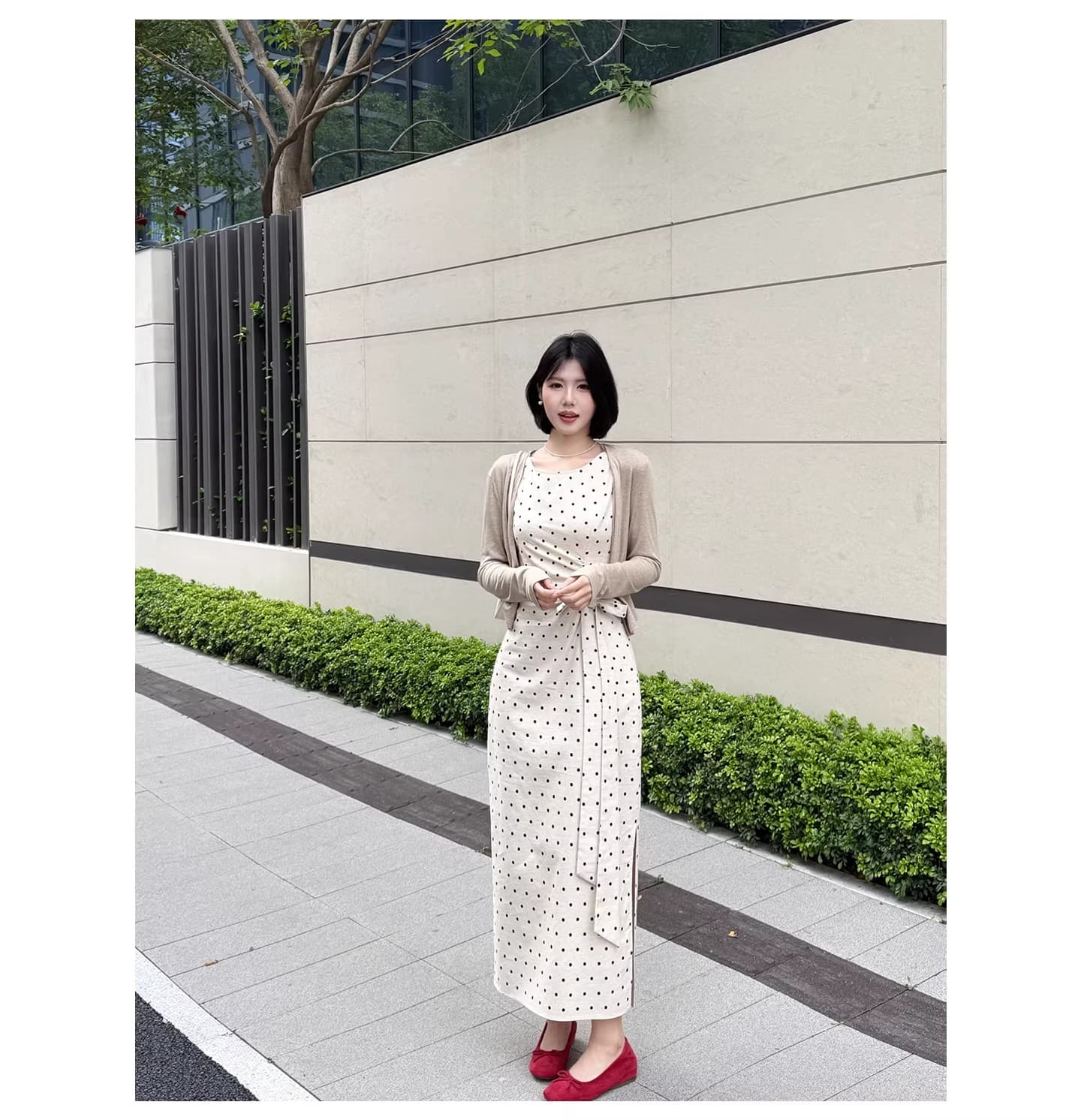 아마 민소매 도트 무늬 조끼 여성 드레스 2026 여름 꼬집기 허리 슬림해 보이는 치마 상세 이미지 14