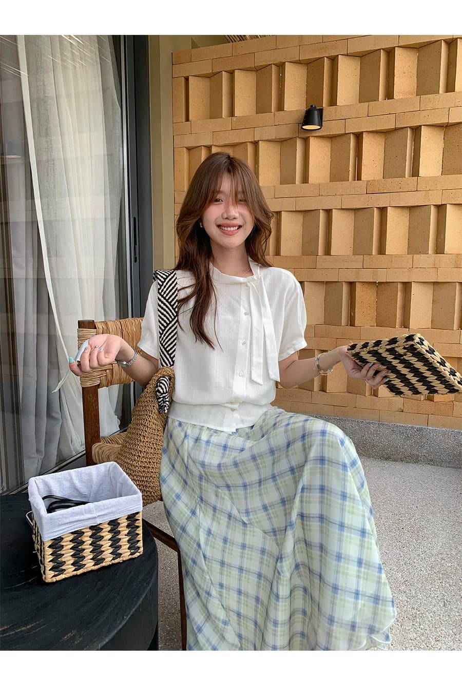 부드러운 인자 한 부서 가스 질감 리본 칼라 셔츠 여성 여름 작은 키 미니멀리즘 허리 수축 작은 셔츠 상세 이미지 20