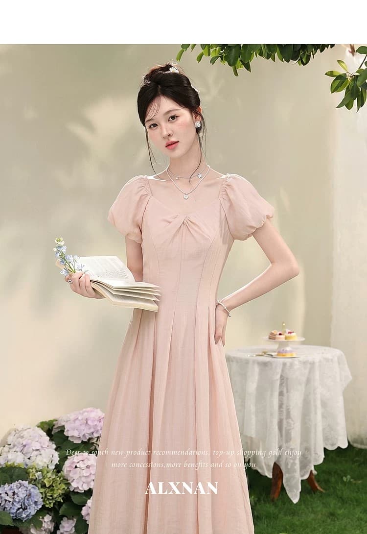 부드러운 분말 팅 블루 프랑스식 라이트 핑크 여성 드레스 여름 새로운 고급 품격 롱 코트 치마 상세 이미지 9