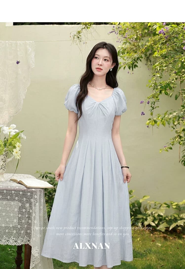 부드러운 분말 팅 블루 프랑스식 라이트 핑크 여성 드레스 여름 새로운 고급 품격 롱 코트 치마 상세 이미지 19