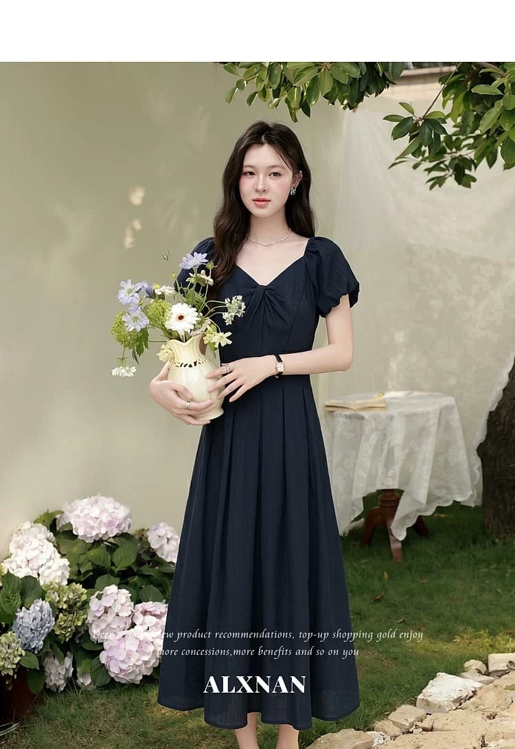 부드러운 분말 팅 블루 프랑스식 라이트 핑크 여성 드레스 여름 새로운 고급 품격 롱 코트 치마 상세 이미지 26