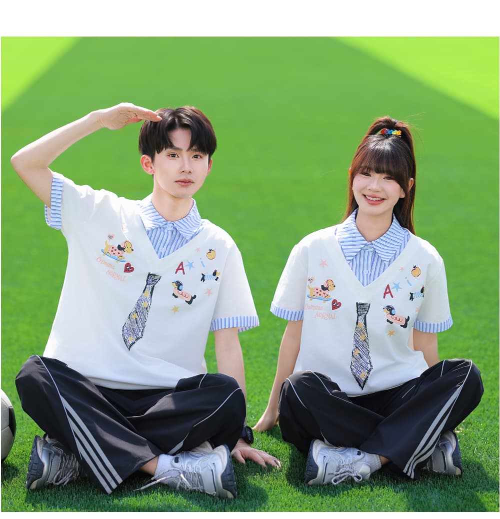 이미 재고 있음 실사 봄 여름 캠퍼스 바람 학생 반팔 남녀 세트 상세 이미지 9