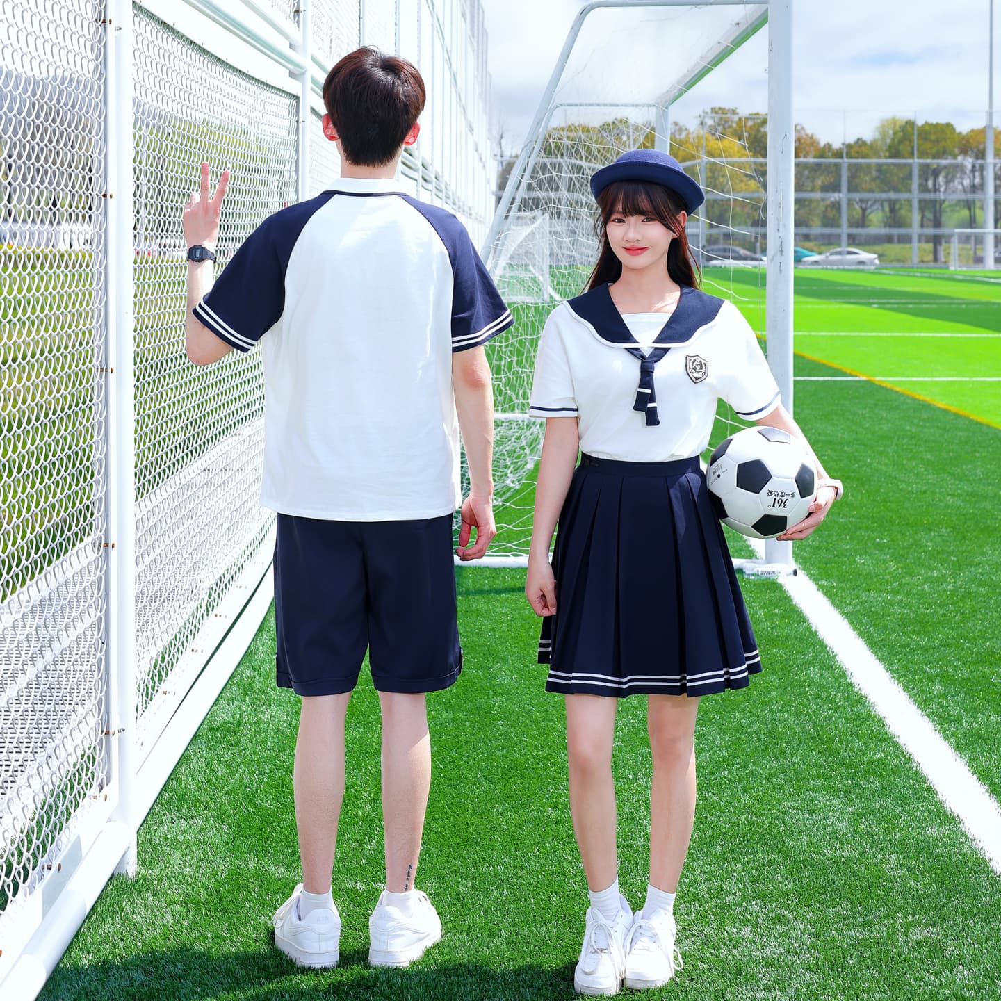 질량 재고 있음 실사 커플 캠퍼스 바람 여름 학생 세트 클래스 서비스 교복 이미지 4