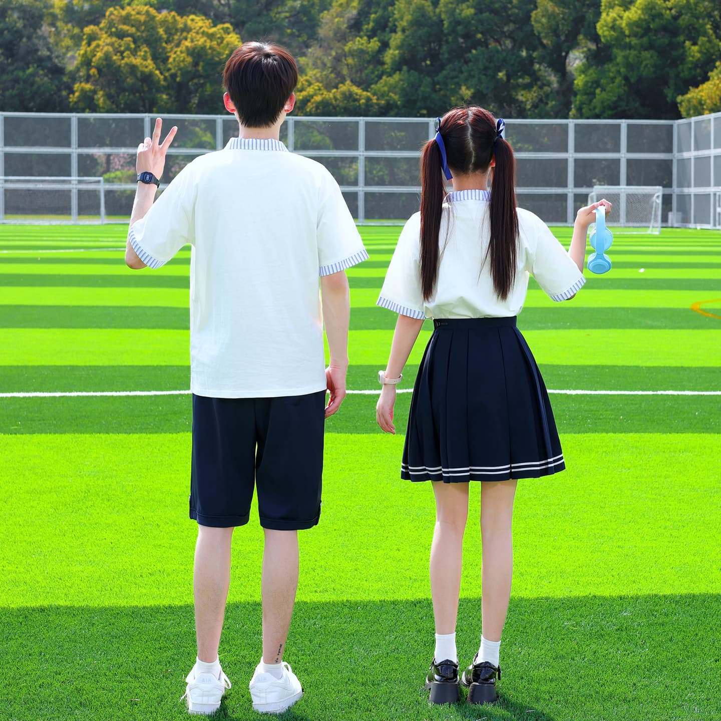 질량 재고 있음 실사 캠퍼스 바람 여름 학생 반팔 남녀 세트 클래스 서비스 교복 이미지 6