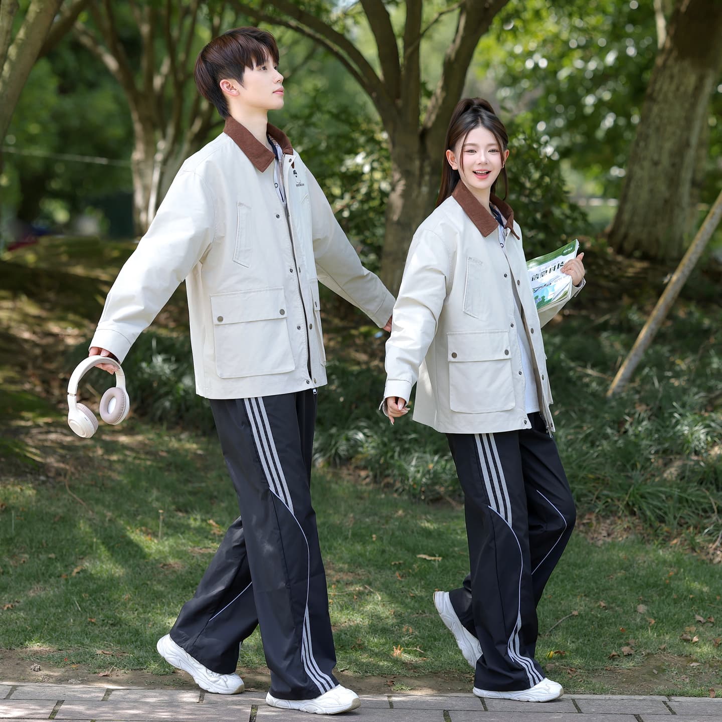 359# 실사 커플 캠퍼스 바람 가을 겨울 학생 캐주얼 재킷 재킷 남녀 세트 3종 세트 이미지 5