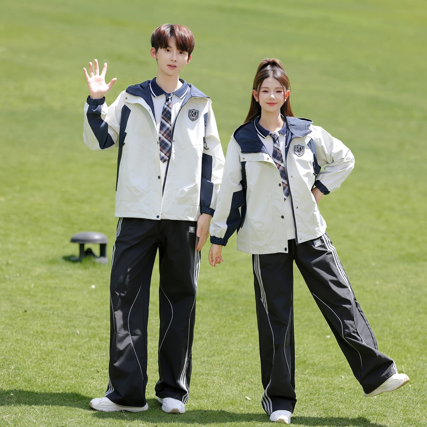 360# 실사 커플 캠퍼스 바람 봄 가을 학생 재킷 재킷 남녀 세트 3종 세트 이미지 4