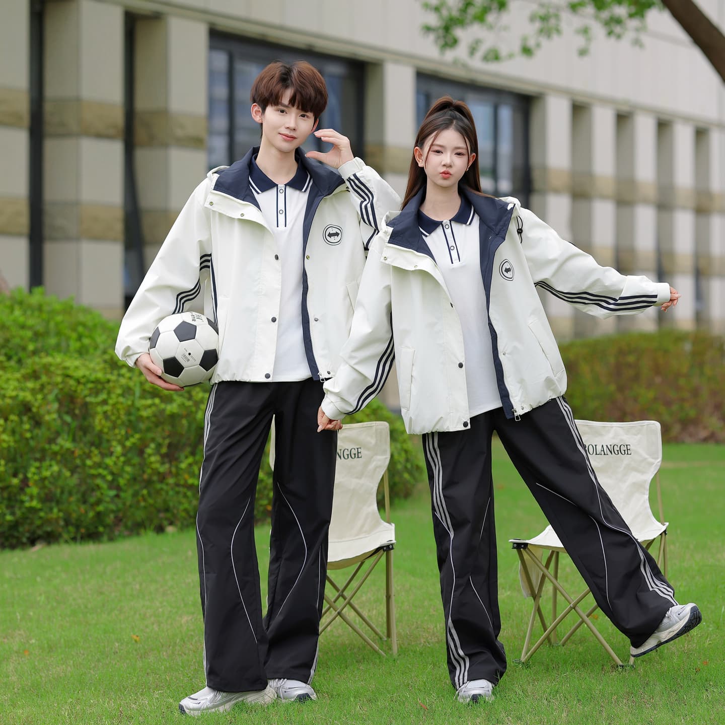 363# 실사 커플 봄 가을 자켓 학생 재킷 캠퍼스 바람 남녀 세트 3종 세트 이미지 3