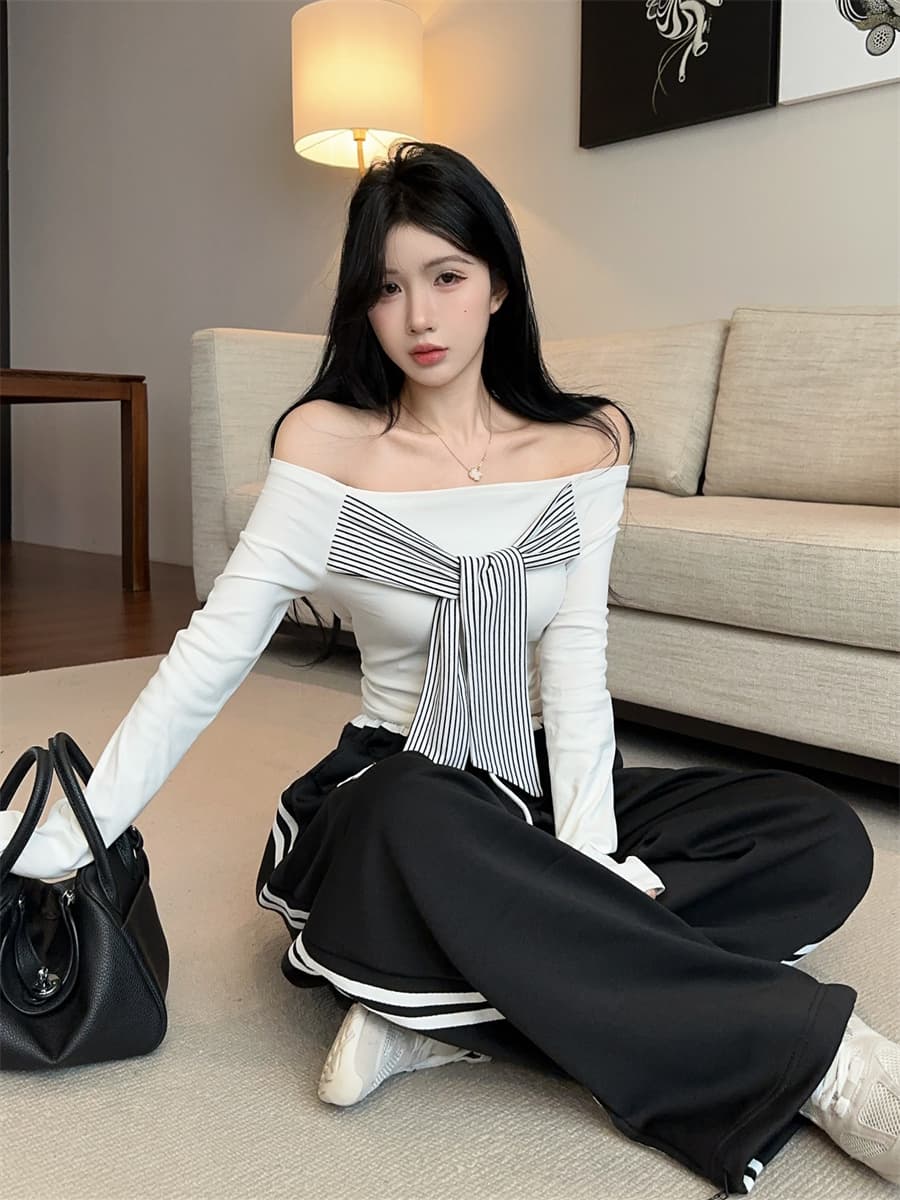 실사 정가 핫걸 레트로 디자인 센스 오프숄더 패치워크 백리스 스트라이프 스트랩 몸매 가꾸기 슬림해 보이는 맨위 여성 상세 이미지 13