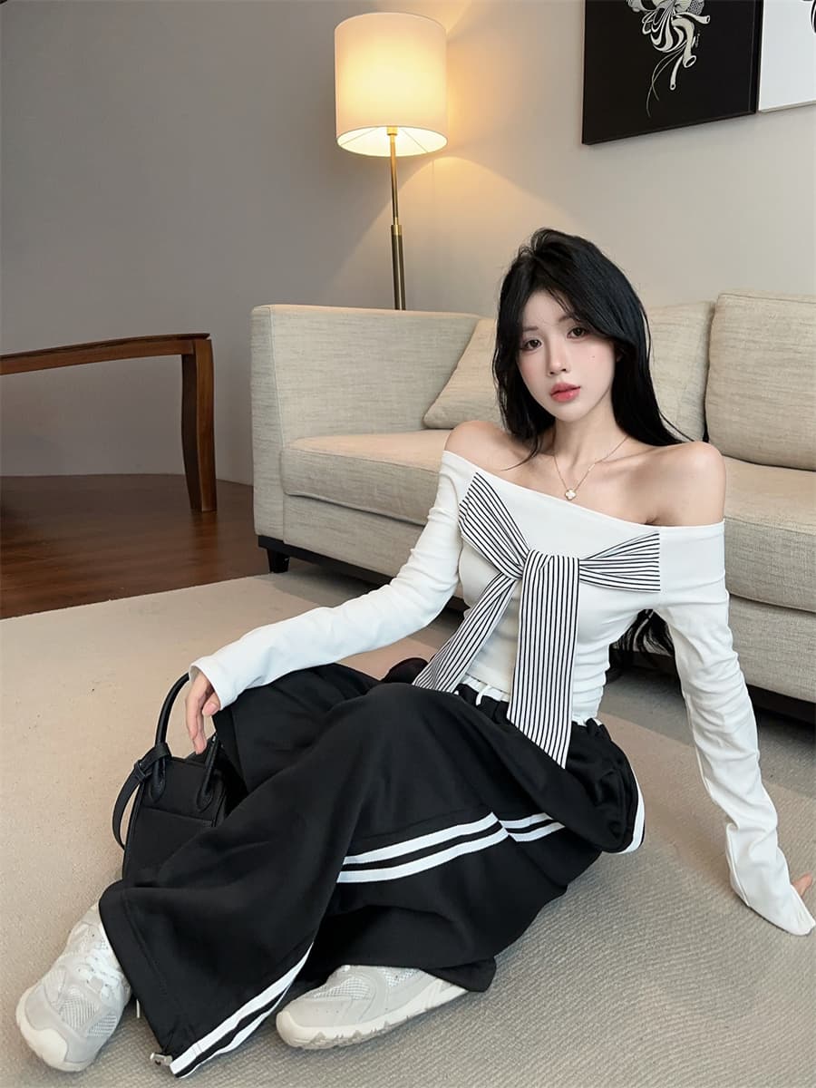 실사 정가 핫걸 레트로 디자인 센스 오프숄더 패치워크 백리스 스트라이프 스트랩 몸매 가꾸기 슬림해 보이는 맨위 여성 상세 이미지 14