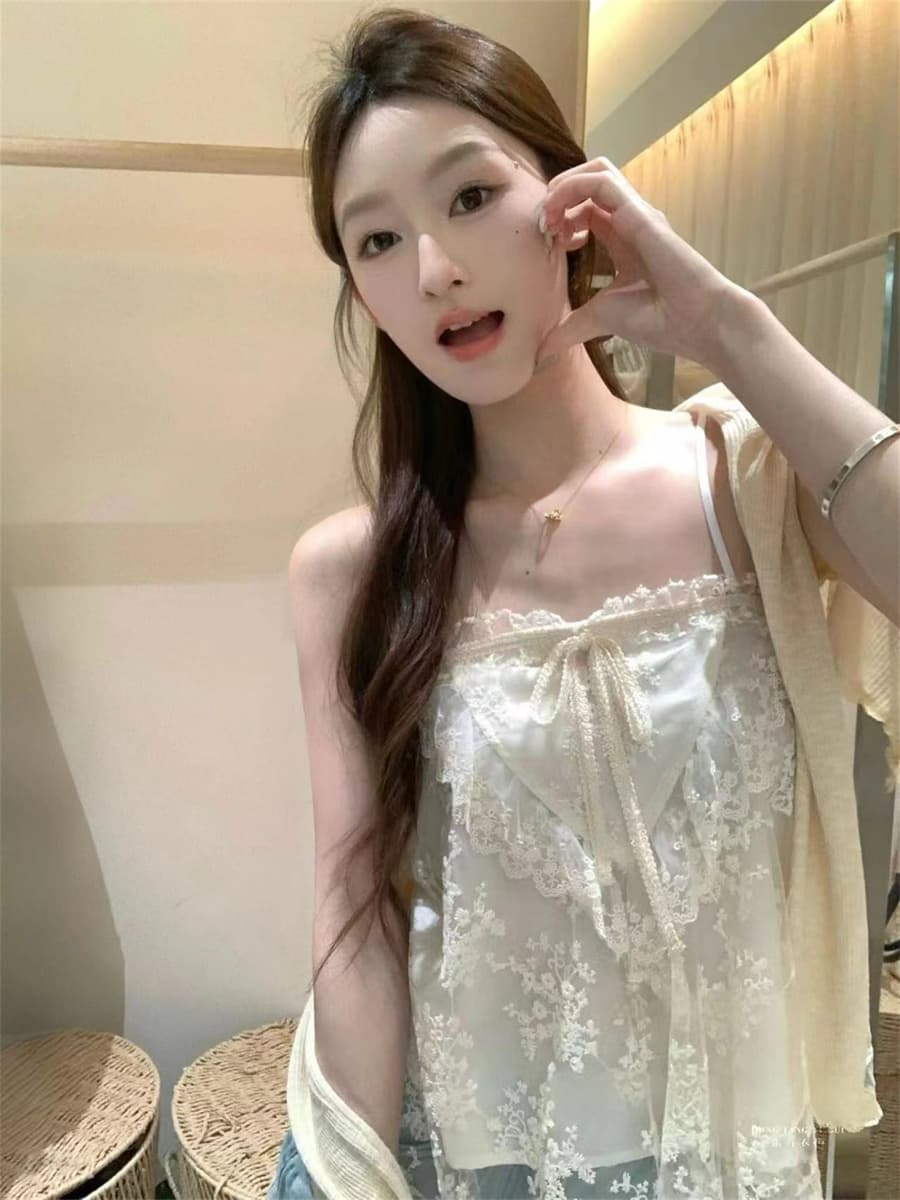 실사 정가 순수한 욕망 섹시함 핫걸 레이스 무거운 작업 자수 하트 모델링 프릴 조끼 외출용 슬립 상세 이미지 1