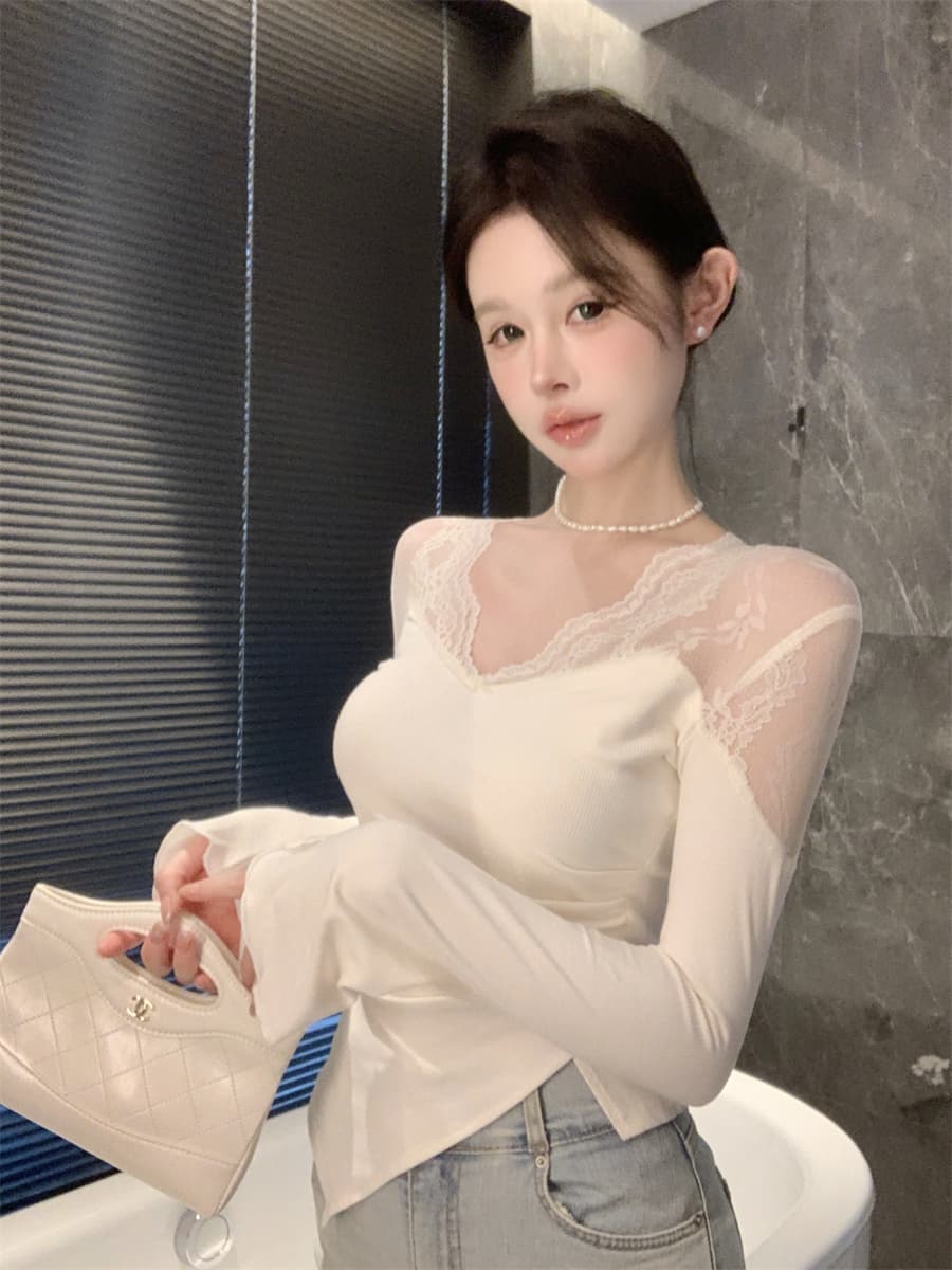 실사 정가 디자인 센스 핫걸 섹시함 홀로우 아웃 패치워크 레이스 불규칙 트임 몸매 가꾸기 슬림해 보이는 맨위 여성 상세 이미지 19