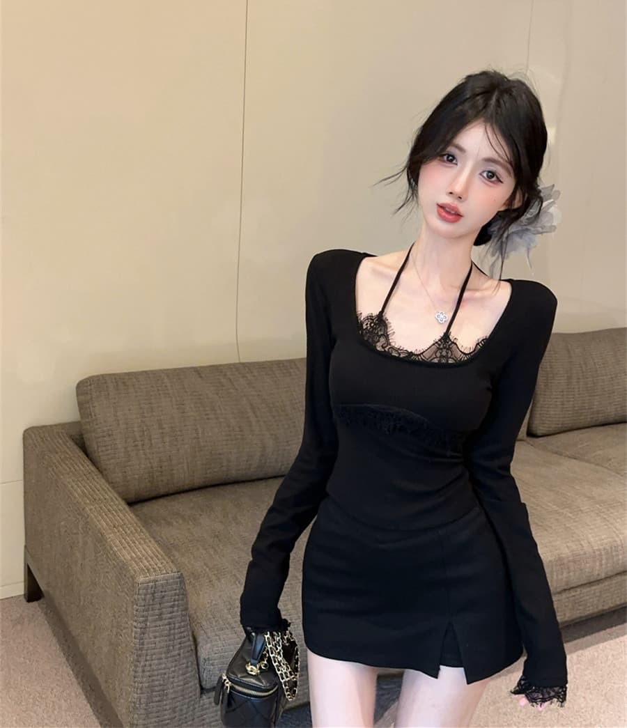 실사 정가 순수한 욕망 핫걸 레이스 측면 패치워크 행침 목 슬림해 보이는 페이크 레이어드 인사이드 가져 가라. 만나는 티셔츠 여성 상세 이미지 19