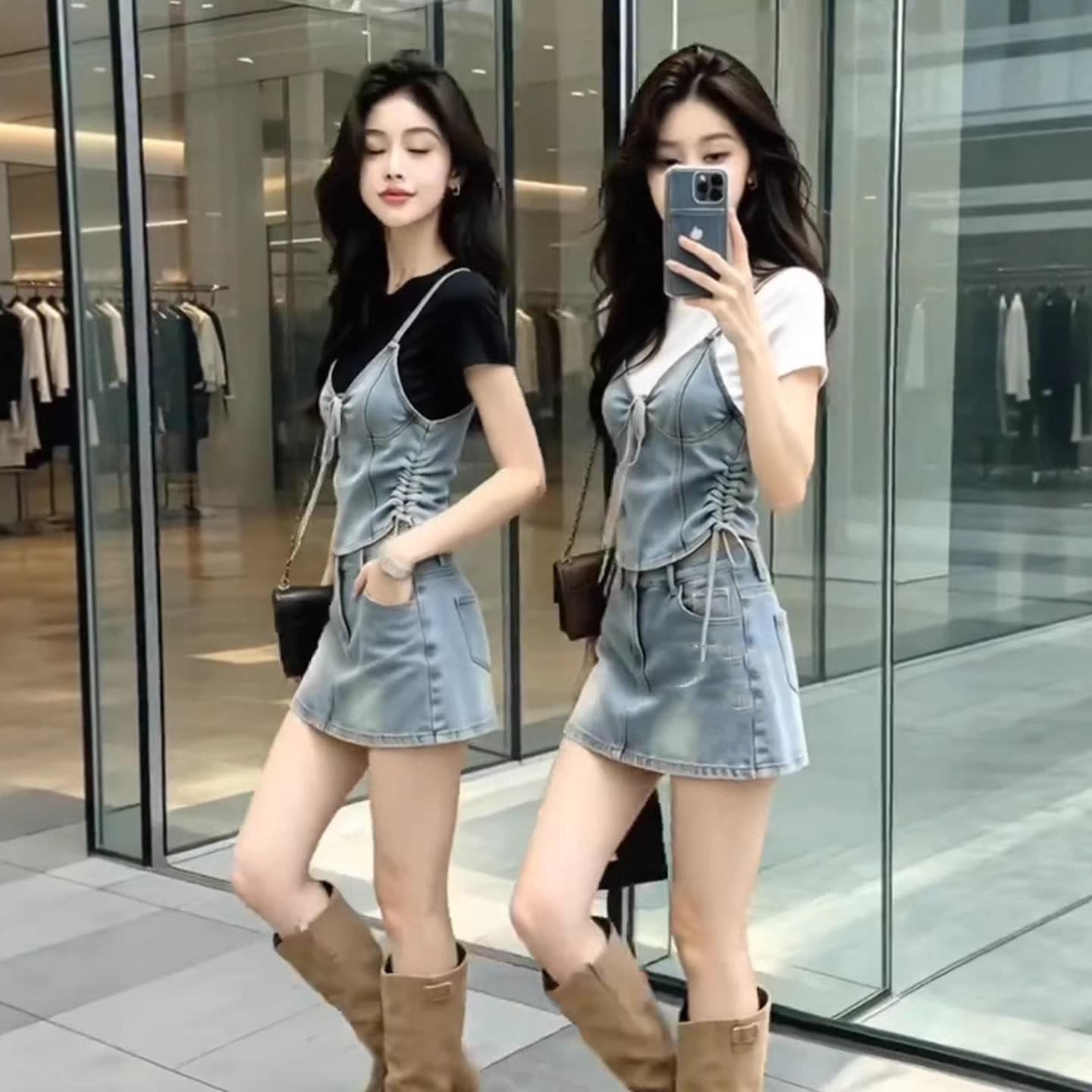 한 부서 품격 데님 슬립 여성 의류 2026 년 여름 새로운 핫걸 세련된 튀김 거리 의류 이미지 5