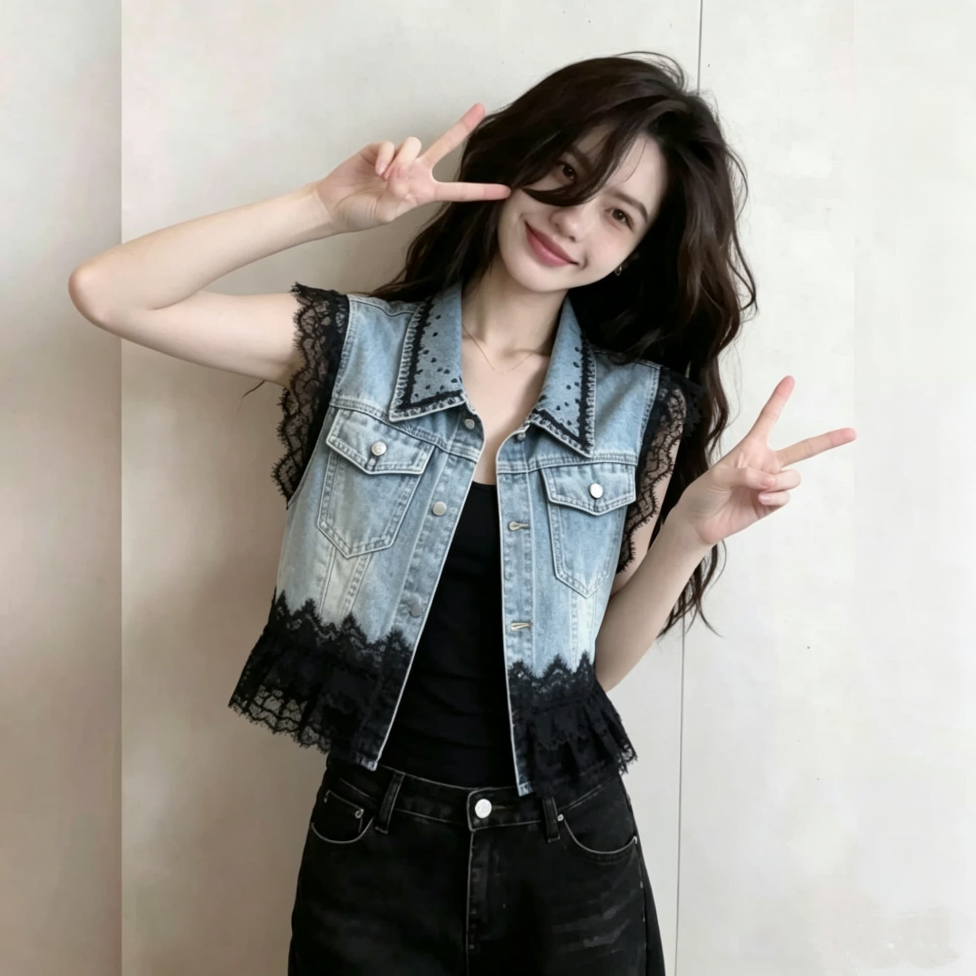 높은 품질 에디션 특별 가격 수공 비즈 박기 무거운 작업 레이스 조각 데님 조끼 여자 봄 여름 새로운 조끼 상세 이미지 2