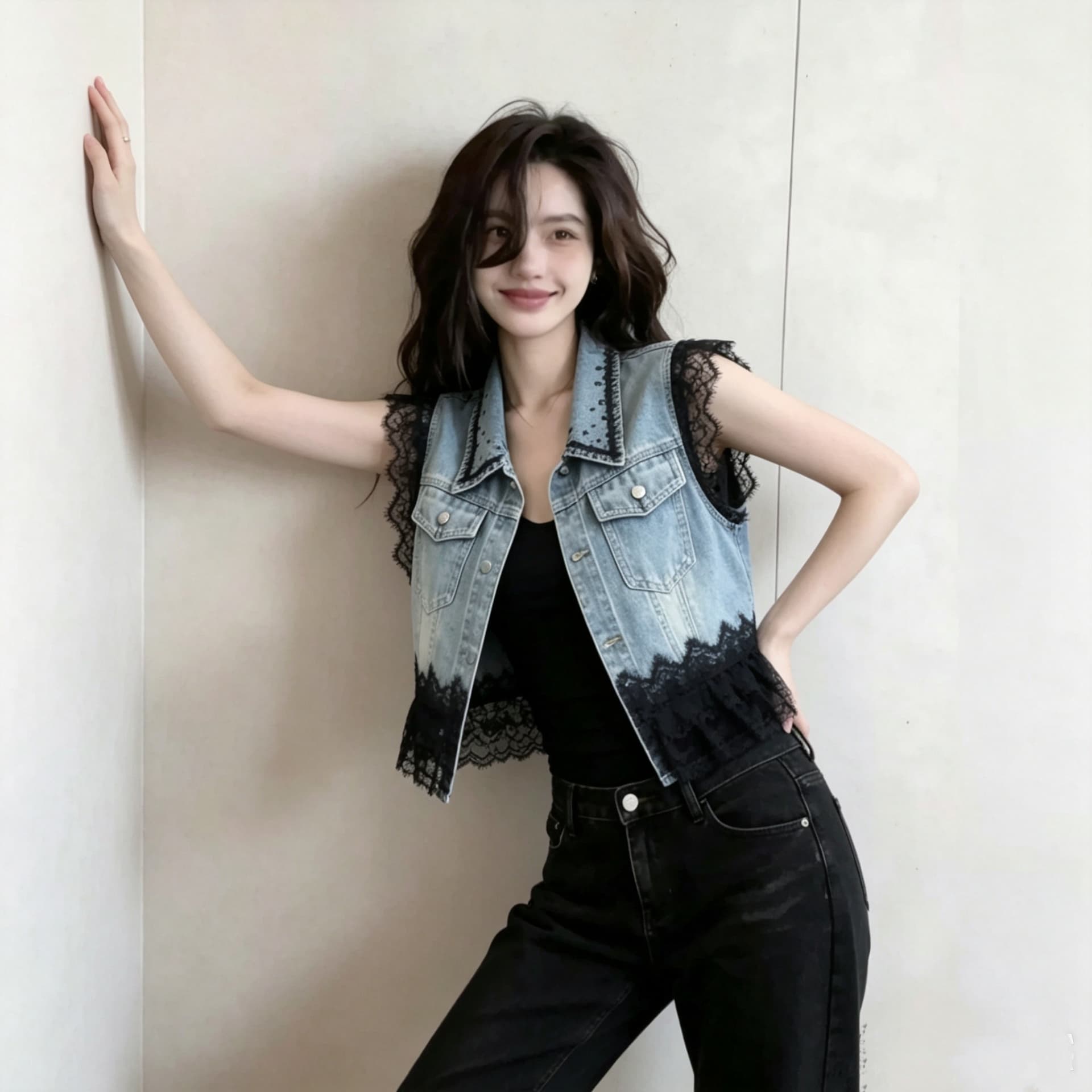 높은 품질 에디션 특별 가격 수공 비즈 박기 무거운 작업 레이스 조각 데님 조끼 여자 봄 여름 새로운 조끼 상세 이미지 6