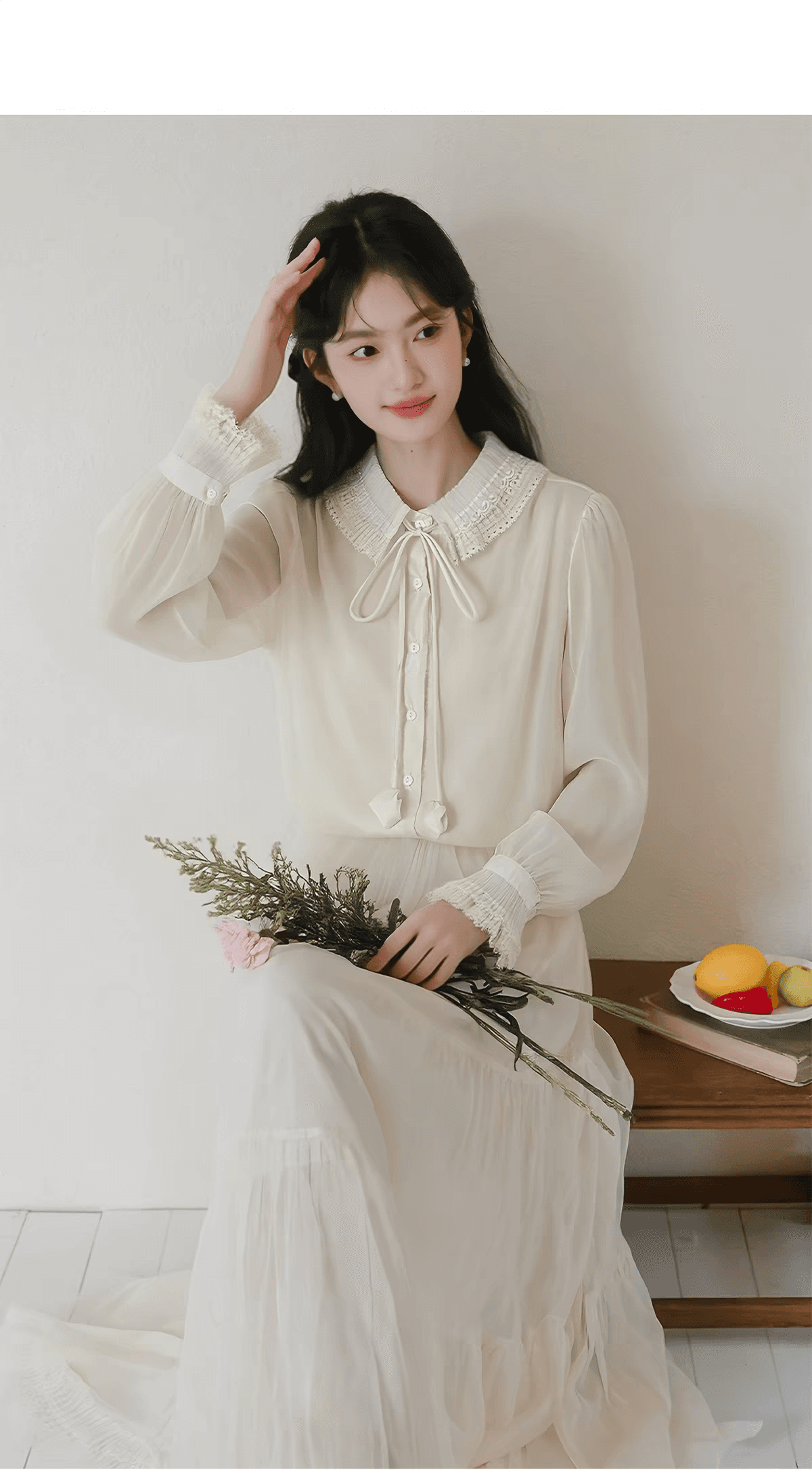 뮤 토끼 프랑스식 품격 거품 소매 쉬폰 여성 셔츠 2026 가을 새로운 슈퍼 잘 생긴 절묘한 핑크색 긍정적 인 어깨 의류 이미지 4