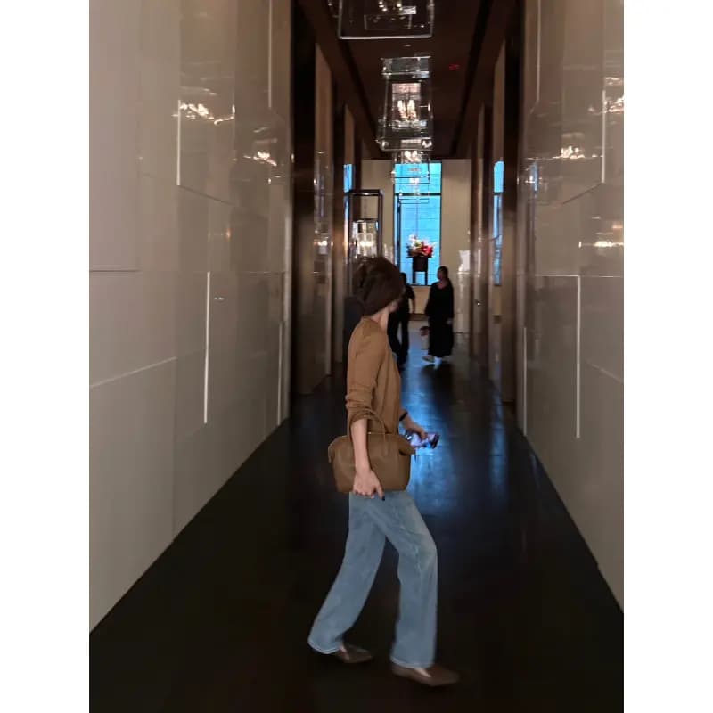 min 익스트림 제인 품격 오래된 돈 낙타 페이크 레이어드 양모 혼방 니트 오픈 가디건 am7100 상세 이미지 2