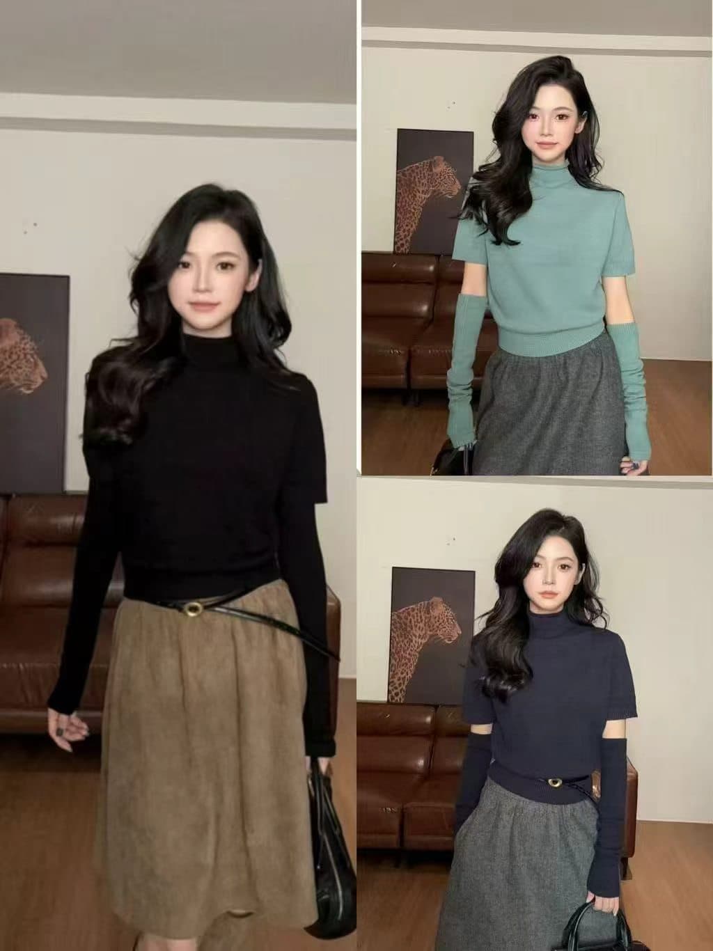 2026 년 가을 새로운 파란색 레이스 조각 스트라이프 후드티 여성 반하이넥 지퍼 재킷 빅 사이즈 맨위 상세 이미지 1