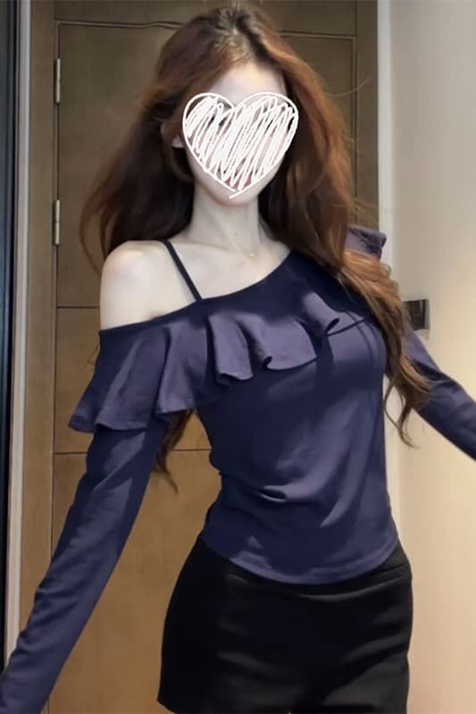 한국 스타일 작은 대중 순수한 욕망 오프숄더 프릴 맨위 여성 2025 가을 새로운 티셔츠 Chic 디자인 센스 작은 셔츠 트렌디 상세 이미지 6