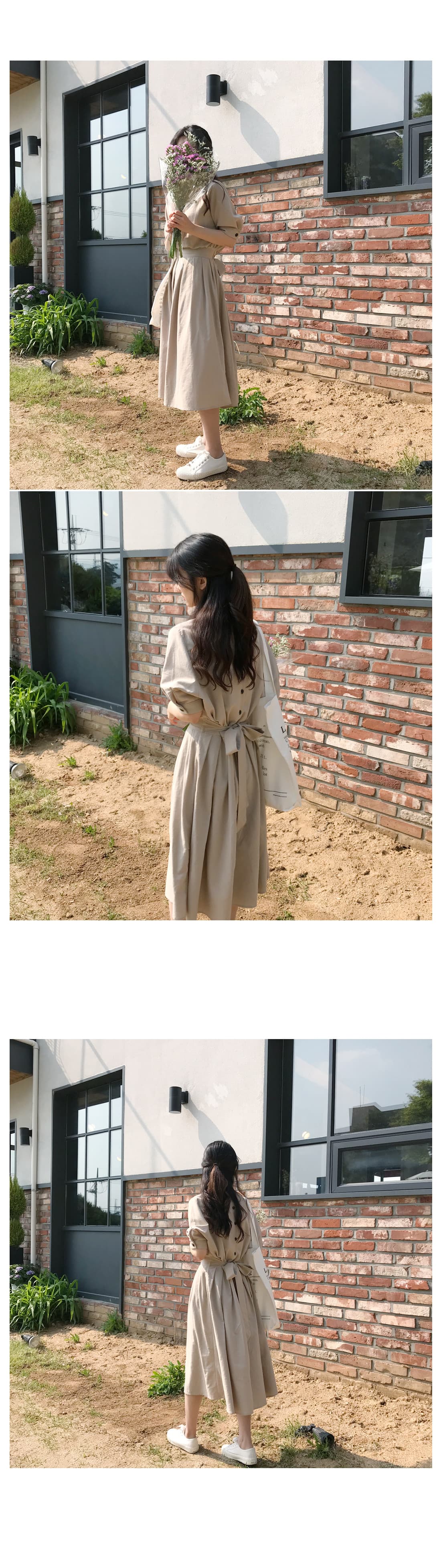 부드러운 작은 자매 품격 뒤로 버튼 허리 수축 레이스업 드레스 상세 이미지 11