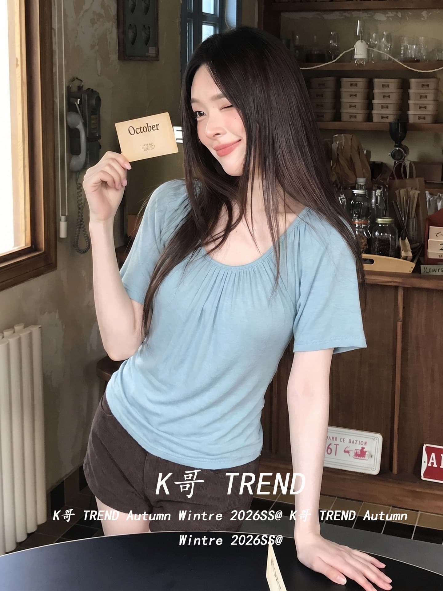 디자인 센스 주름 반팔 티셔츠 여성 여름 몸매 가꾸기 슬림해 보이는 백리스 핫걸 파란색 캐주얼 맨위 상세 이미지 6