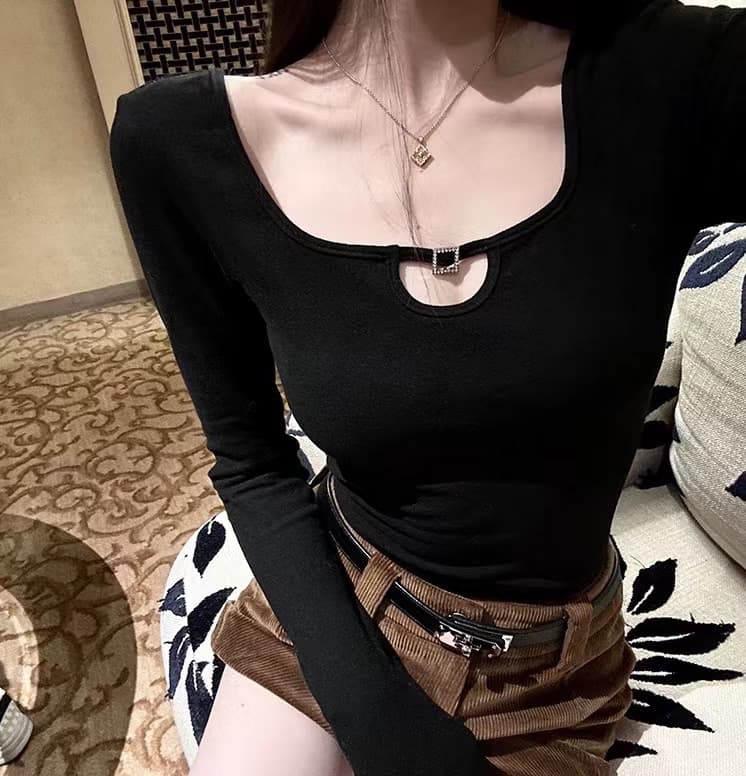 titi 작은 자매 마음 을 훔 쳐 angel 좋은 커브 슈 서울 플러시 u 칼라 홀로우 아웃 기본 셔츠