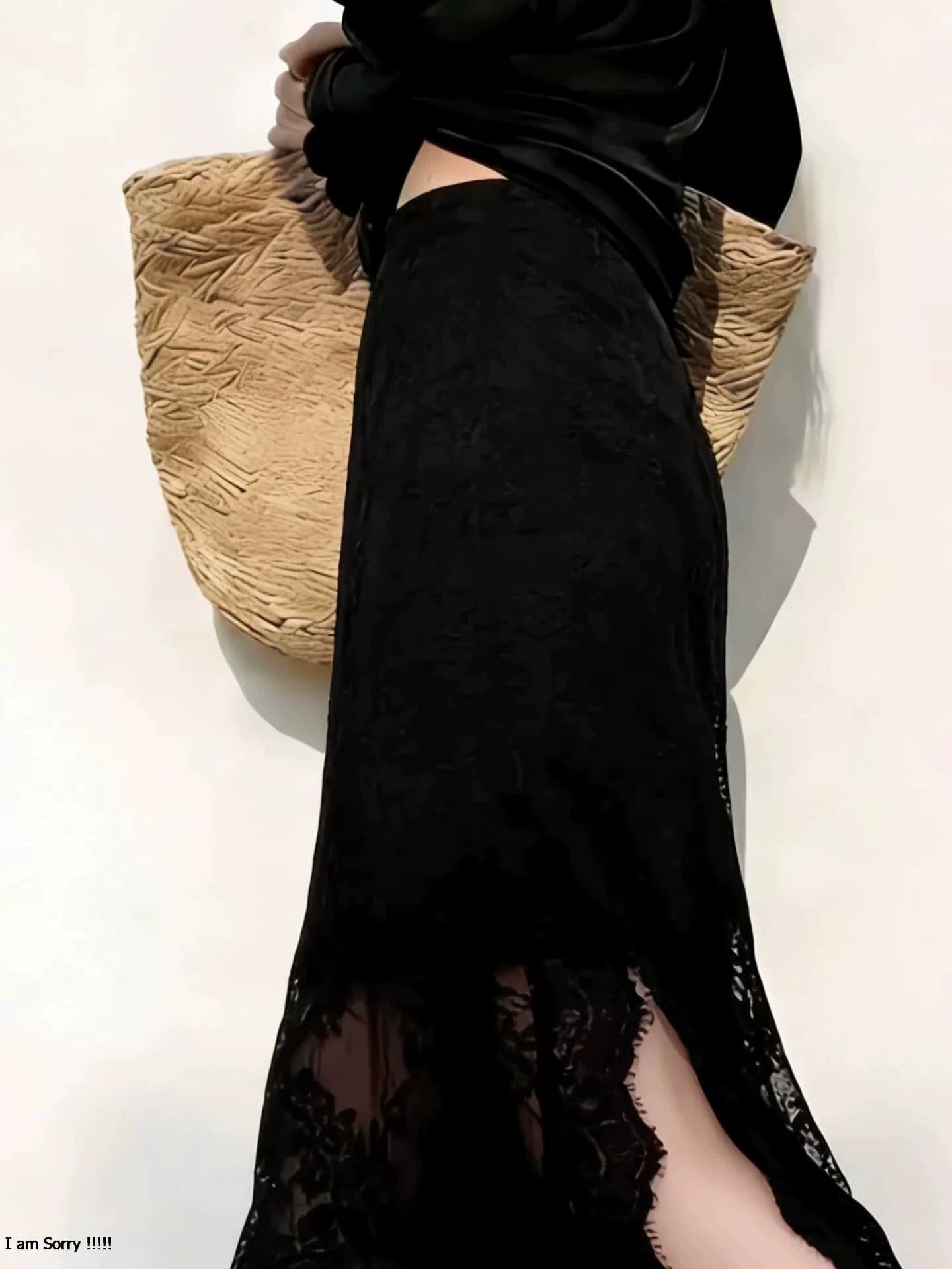 검정색 측면 트임 레이스 반신 스커트 여성 2026 여름 인기 새로운 하이웨이스트 Chic 슬림해 보이는 다용도 A라인 스커트 상세 이미지 4
