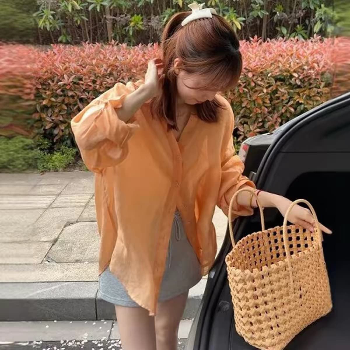 빛 사람들 코치 착용 가져 가라. 면 린넨 자외선 차단 셔츠 얇은 여성 코트 2026 Chic 매우 요정 ~ 중 맨위 중간 길이 셔츠 상세 이미지 2