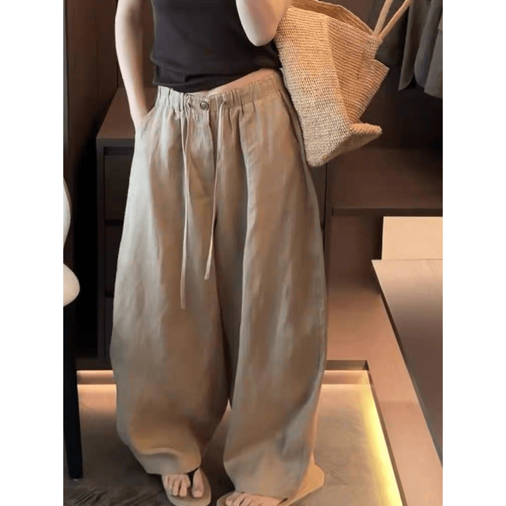 작은 대중 디자인 센스 얕은 카키 느긋한 캐주얼 바지 2026 가을 새로운 배 종류 몸 슬림해 보이는 도루 센스 풍선 바지 이미지 5