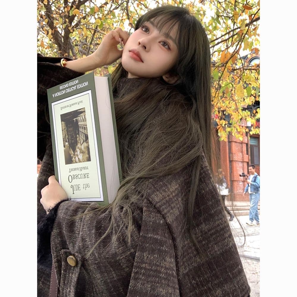 2026 가을 겨울 새로운 양면 양모 코트 여성 작은 키 영국식 체크무늬 정장 얇은 양모 니트 캐주얼 재킷 이미지 2