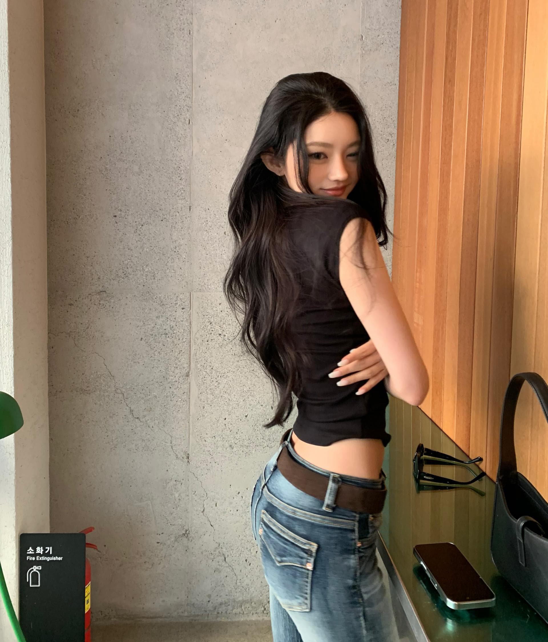 펭 넓적 다리 바지 한국 스타일 아메리칸 레트로 워싱 로우 웨이스트 나팔 청바지 상세 이미지 9