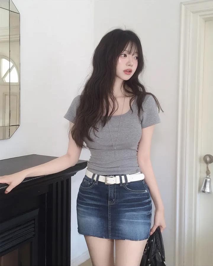 펭 넓적 다리 바지 새로운 하이웨이스트 높음 폭탄 거친 가장자리 반신 스커트 데님 여성 A라인 스커트 2026 년 여름 상세 이미지 3