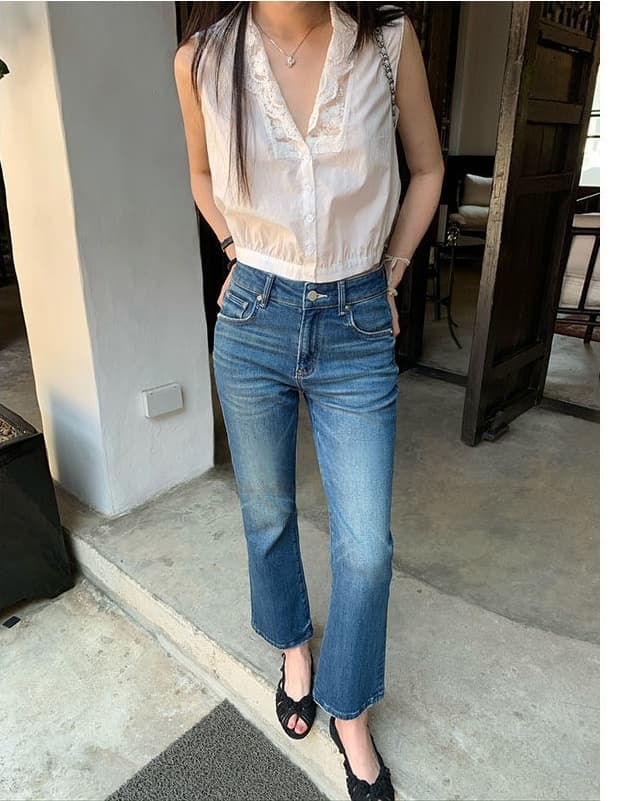 펭 넓적 다리 바지 슬림해 보이는 부츠컷 9부 바지 청바지 상세 이미지 2