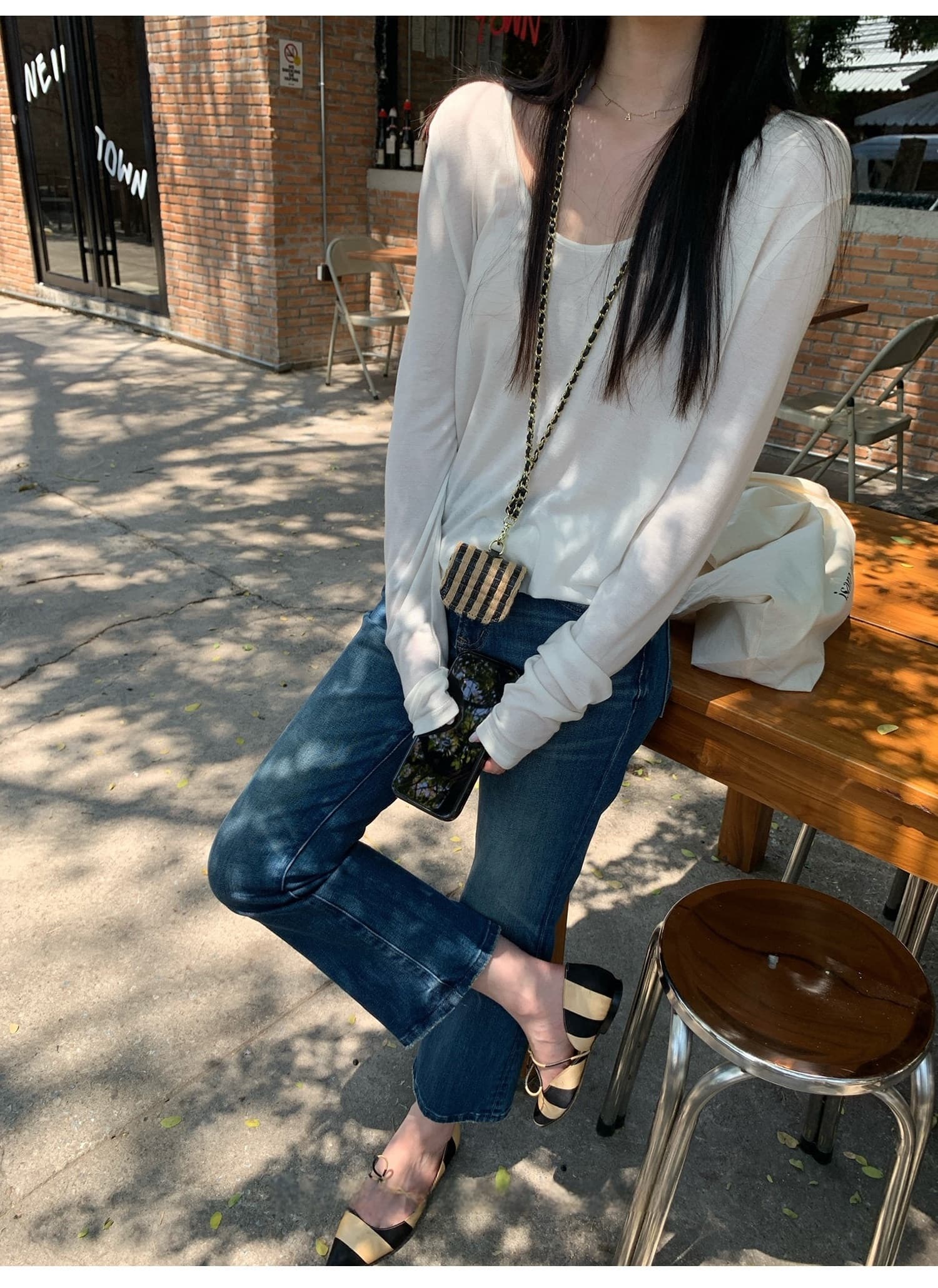 펭 넓적 다리 바지 슬림해 보이는 부츠컷 9부 바지 청바지 상세 이미지 22