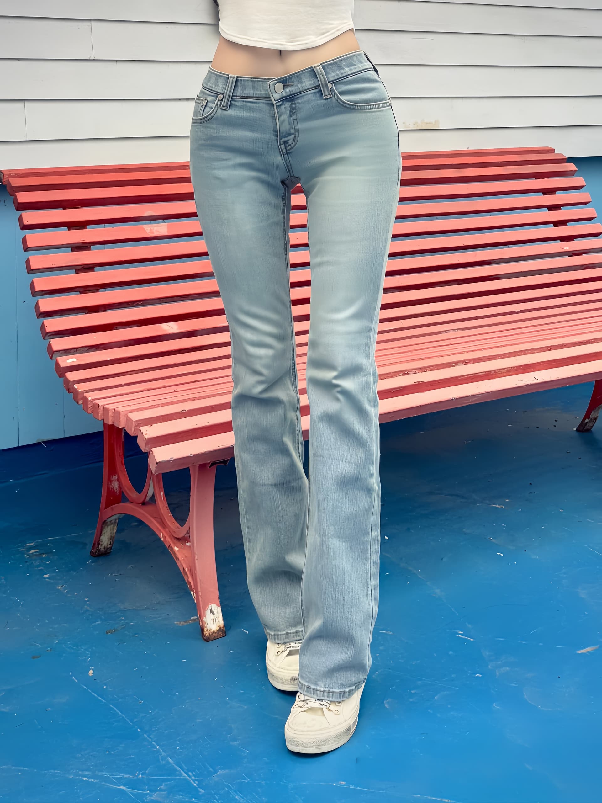 펭 넓적 다리 바지 한국 스타일 기초 다용도 밝은색 청바지 상세 이미지 17