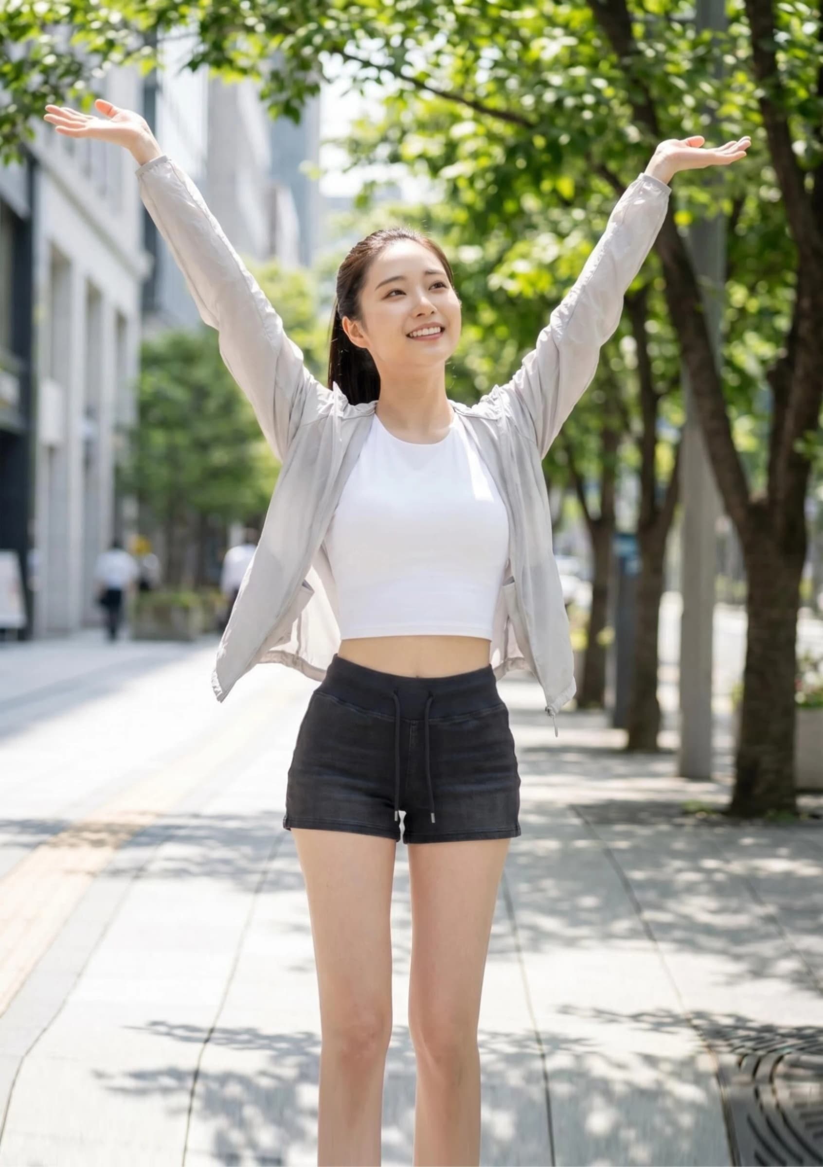 펭 넓적 다리 바지 모방 데님 하이웨이스트 높음 폭탄 야외 스포츠 반바지 펌프 로프 신축성 무용 요가 피트니스 반바지 이미지 4