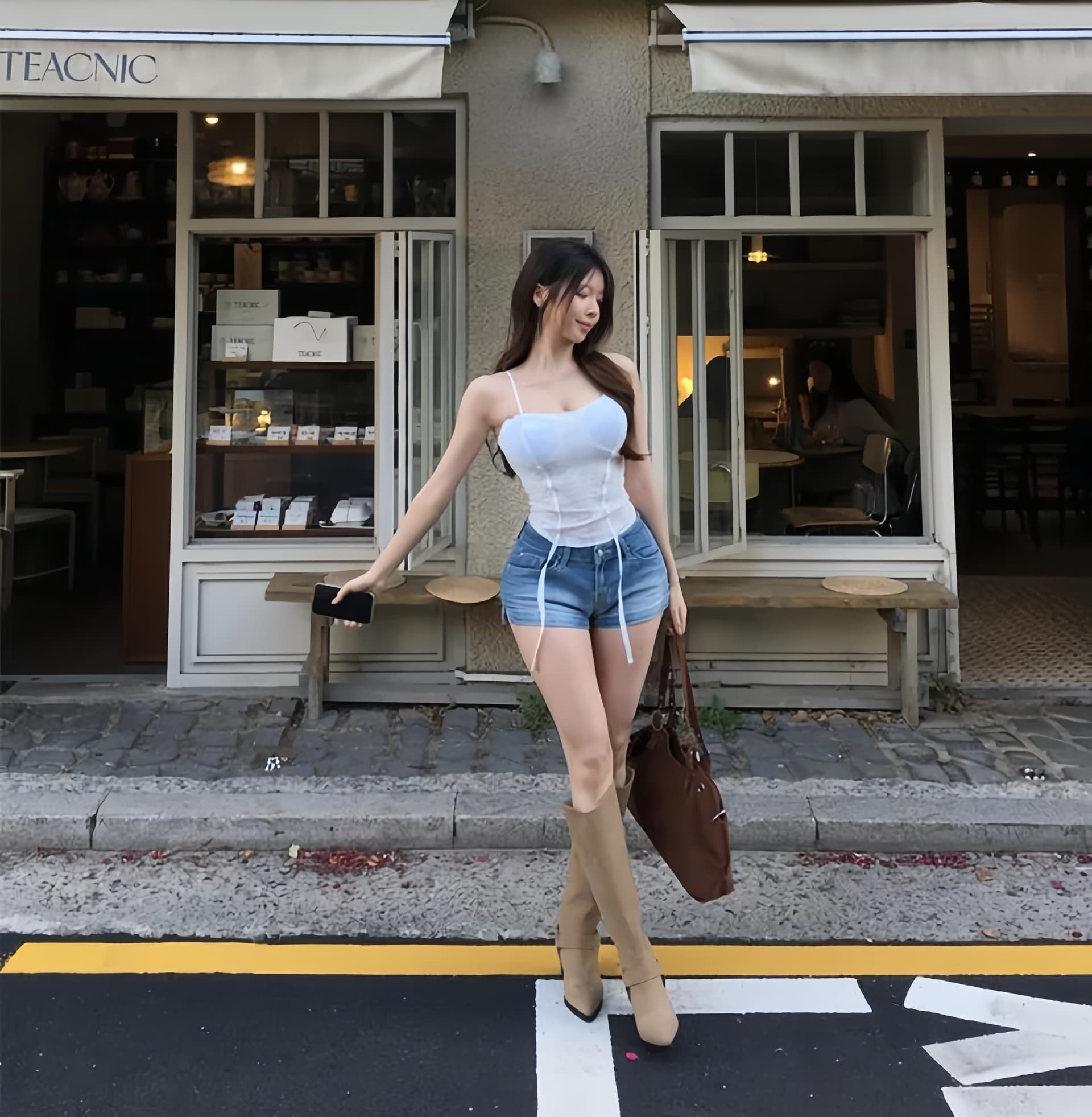 펭 넓적 다리 바지 한국 스타일 여름 새로운 워싱 연삭 화이트 로우 웨이스트 슬림해 보이는 데님 반바지 상세 이미지 6
