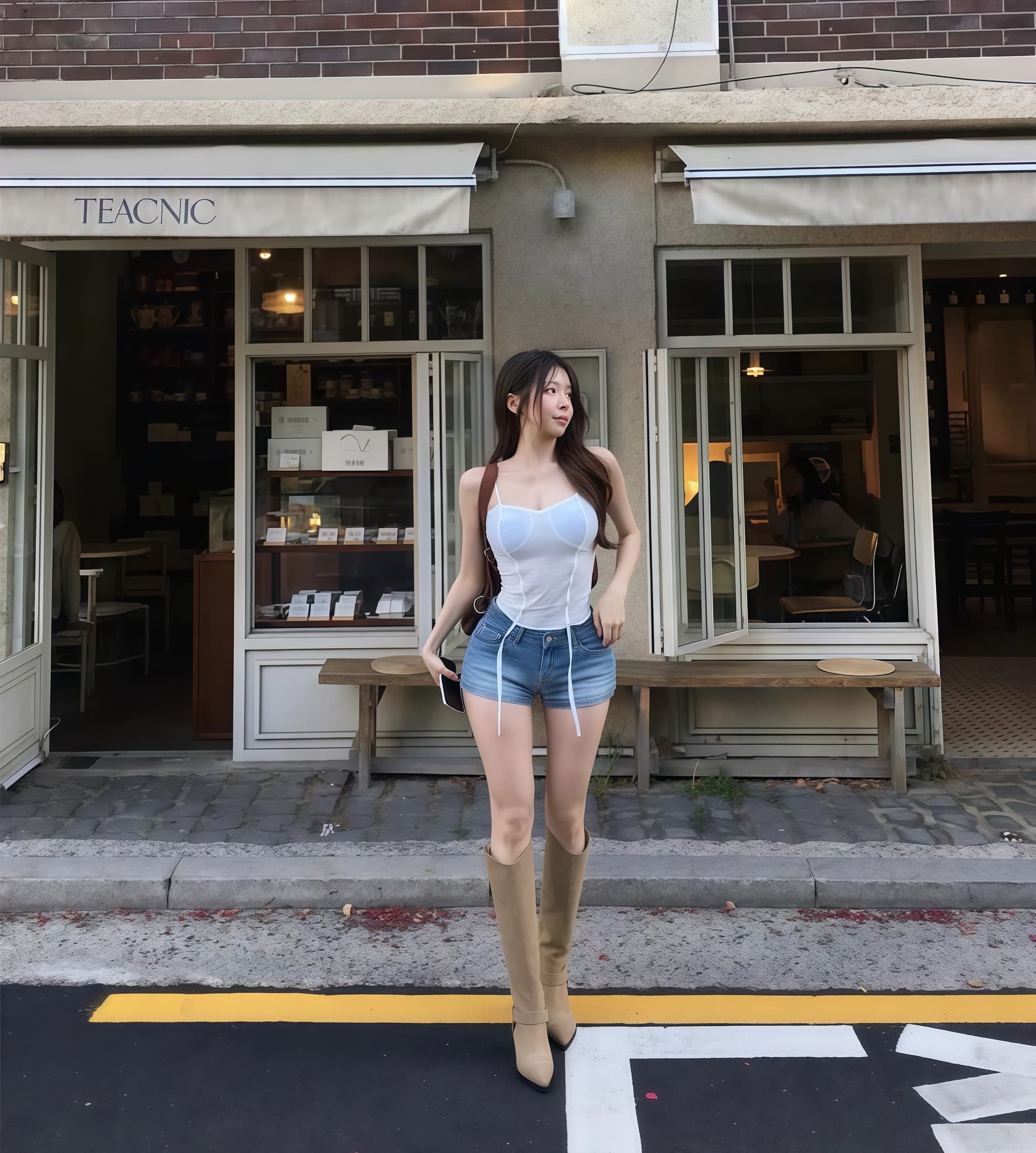 펭 넓적 다리 바지 한국 스타일 여름 새로운 워싱 연삭 화이트 로우 웨이스트 슬림해 보이는 데님 반바지 상세 이미지 7