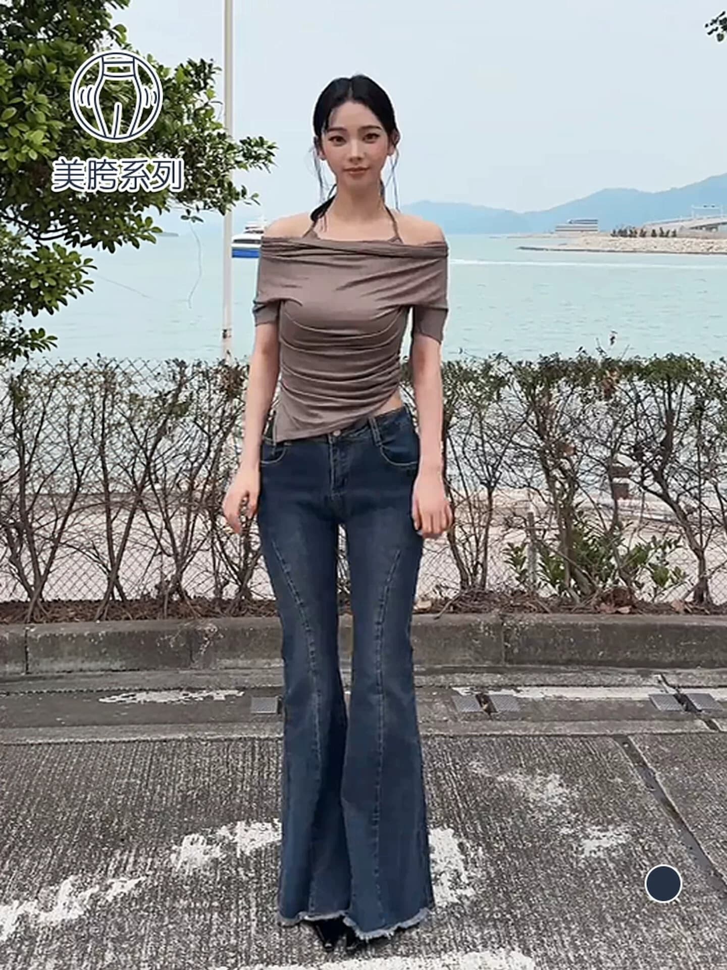 한국 스타일 아름다움 넓적 다리 신축성 부츠컷 하늘색 거친 가장자리 청바지 여성 슬림해 보이는 몸매 가꾸기 상세 이미지 23