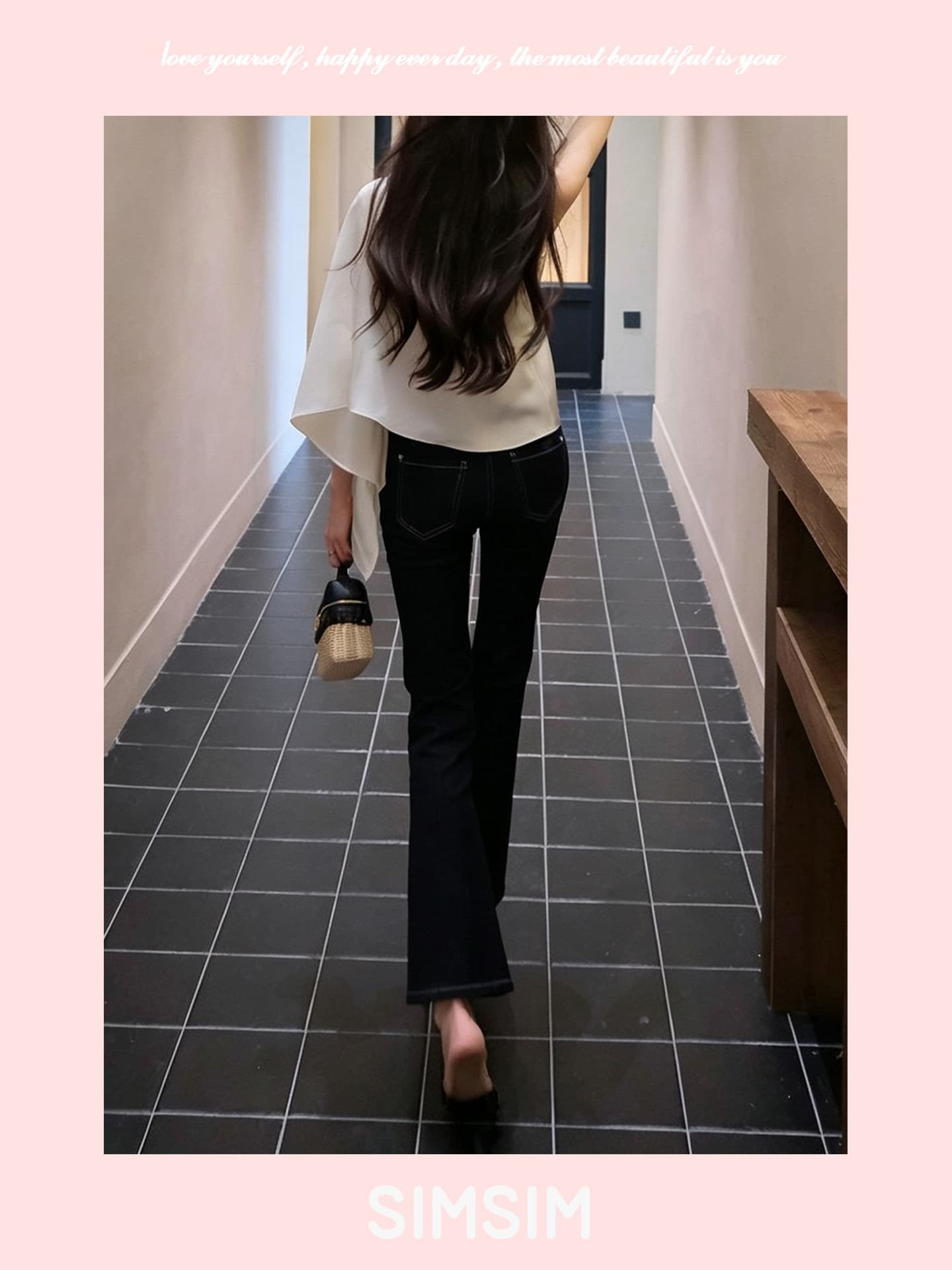 펭 넓적 다리 바지 레트로 원본 암소 사면 신축 파란색 9 포인트 부츠컷 청바지 캐주얼 다용도 슬림해 보이는 바지 상세 이미지 8