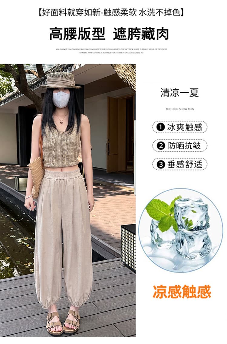실사 느슨함 센스 면 린넨 풍선 바지 여성 2025 여름 새로운 9부 바지 자외선 차단 다용도 슬림해 보이는 랜턴 바지 상세 이미지 5