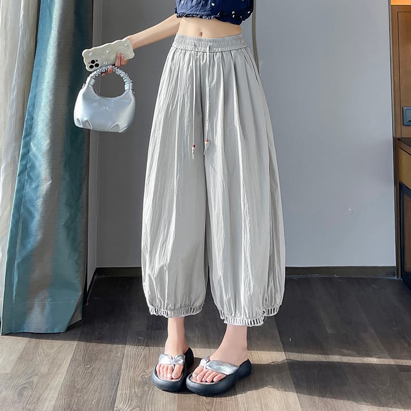 실사 레이스 홀로우 아웃 레이스 넓은 다리 9부 바지 여성 2026 새로운 루즈핏 얇은 스타일 작은 키 자외선 차단 캐주얼 바지 이미지 3