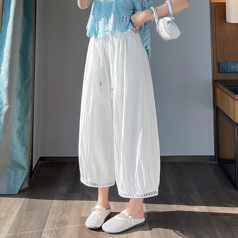 실사 레이스 홀로우 아웃 레이스 넓은 다리 9부 바지 여성 2026 새로운 루즈핏 얇은 스타일 작은 키 자외선 차단 캐주얼 바지 이미지 4