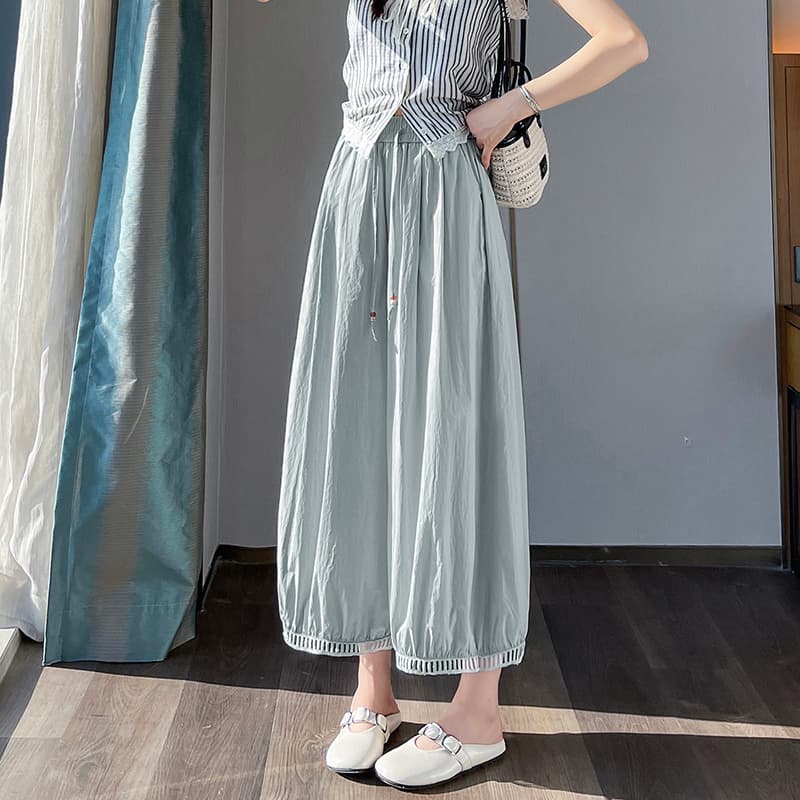 실사 레이스 홀로우 아웃 레이스 넓은 다리 9부 바지 여성 2026 새로운 루즈핏 얇은 스타일 작은 키 자외선 차단 캐주얼 바지 이미지 5