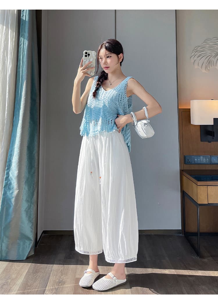 실사 레이스 홀로우 아웃 레이스 넓은 다리 9부 바지 여성 2026 새로운 루즈핏 얇은 스타일 작은 키 자외선 차단 캐주얼 바지 상세 이미지 34