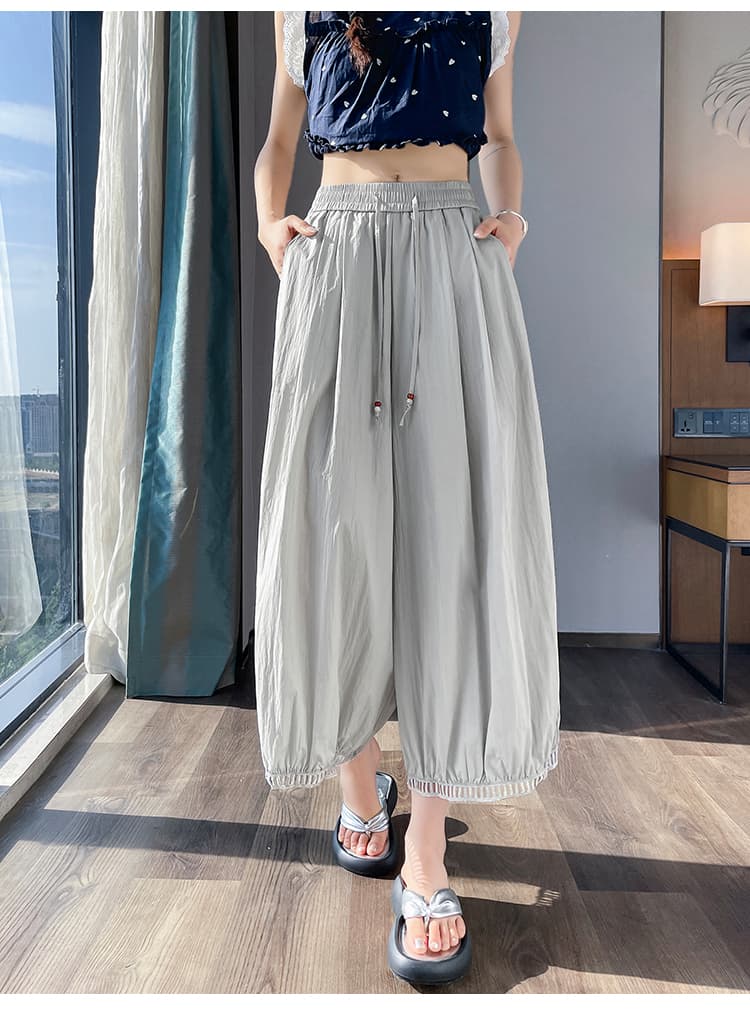속도 건조한 배기 바지 여성 여름 얇은 스타일 슬림해 보이는 외국 가스 넓은 다리 풍선 바지 홀로우 아웃 레이스 레이스 캐주얼 9부 바지 상세 이미지 48
