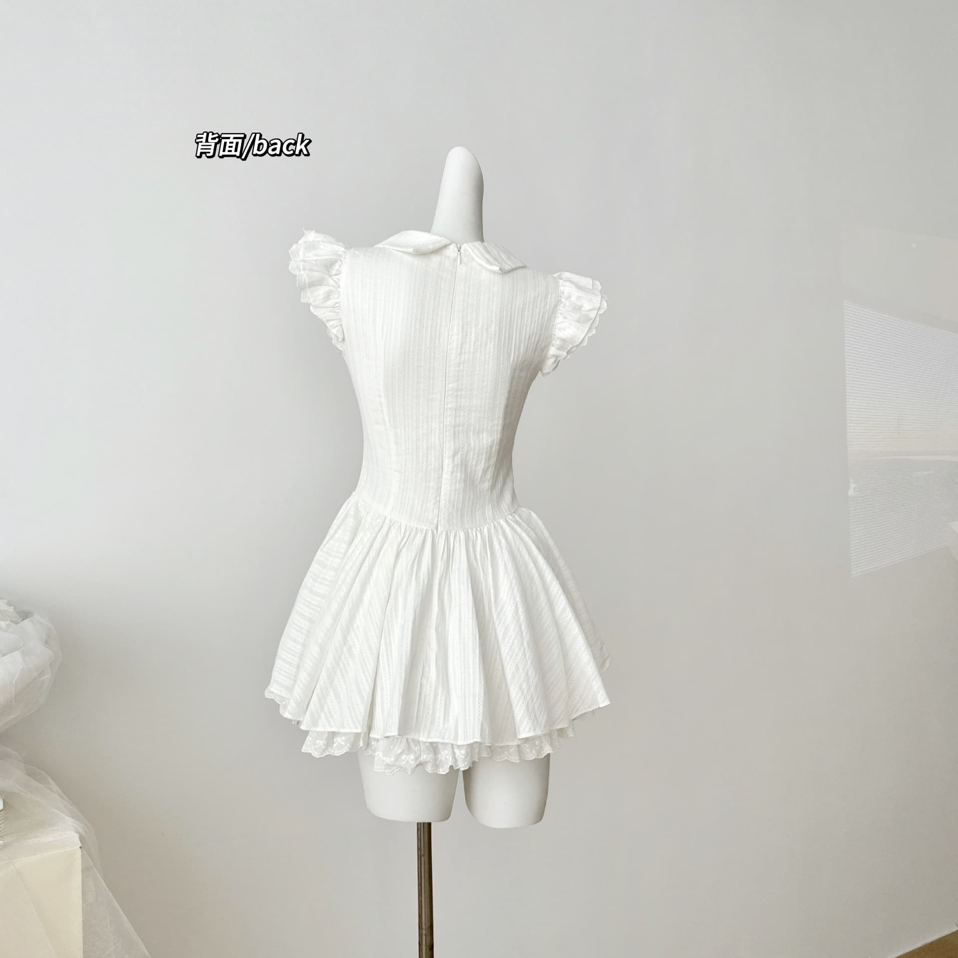 悸动 청춘 화이트 달콤함 소녀 폴로 칼라 디자인 센스 여성 드레스 작은 날다 소매 퍼프 스커트 상세 이미지 6