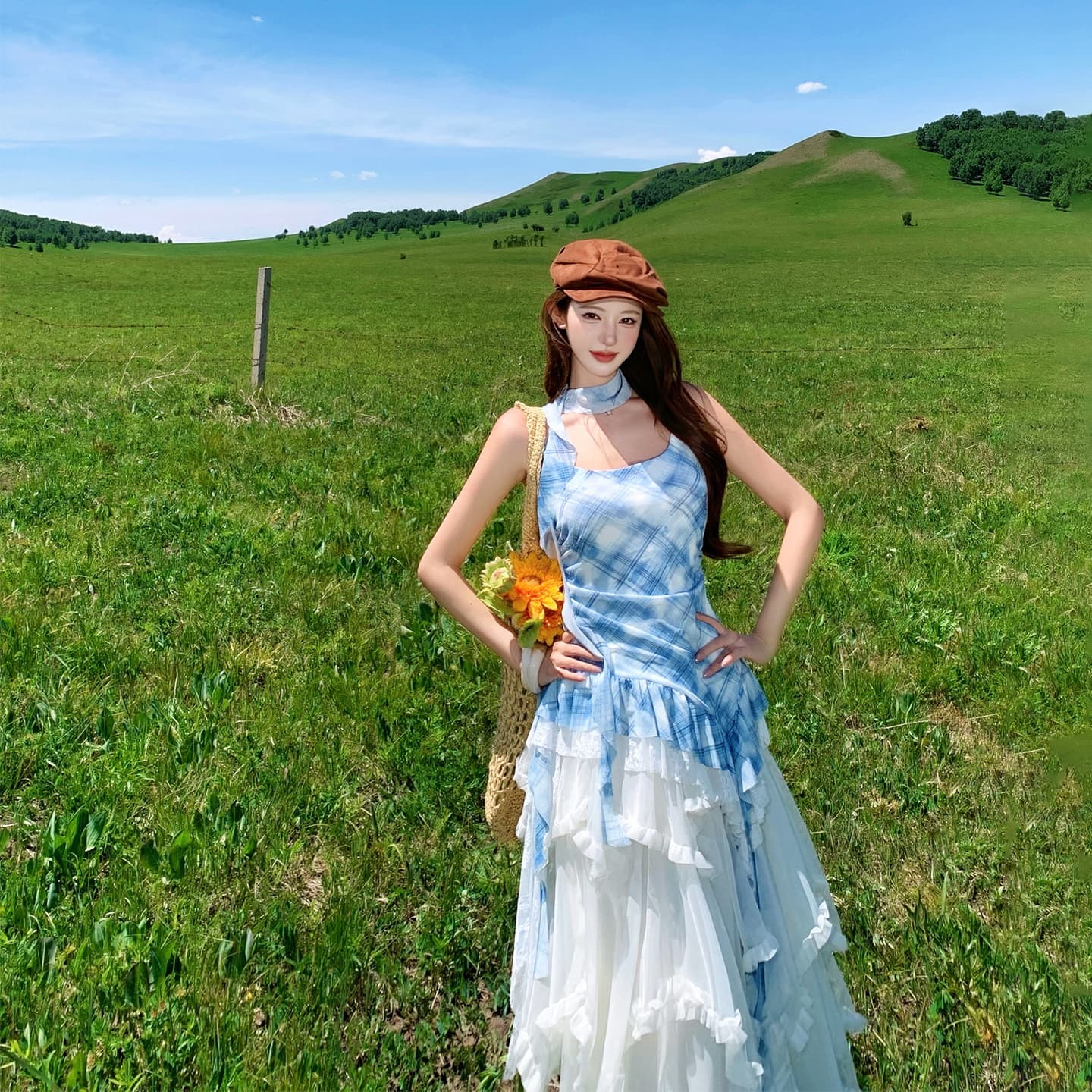 추안 웨스트 신강 운남 초원 착용 가져 가라. 파란색 불규칙 슬립 여성 드레스 여름 화이트 불규칙 케이크 드레스 이미지 4