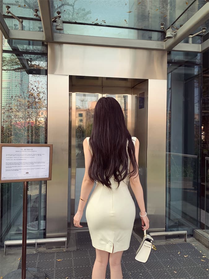 실사 정가 따뜻한 니켈 미스 화이트 순수한 색 욕망 타이트 스커트 허리 수축 첫사랑 드레스 한 부서 슬림해 보이는 이른 봄 미니 스커트 상세 이미지 15